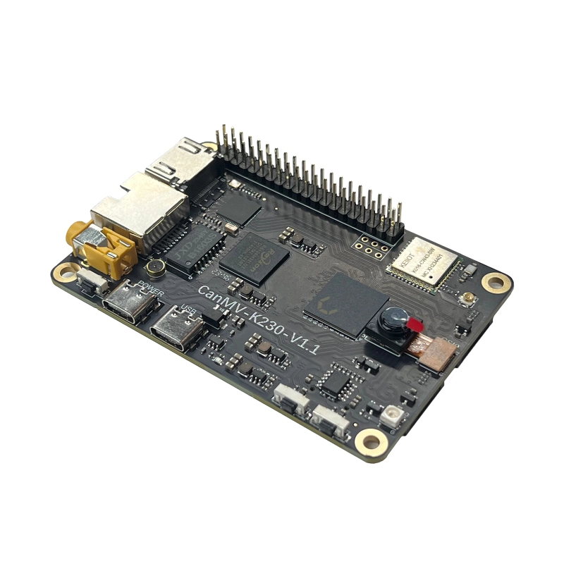 A visual representation of the CANMV K230 IDE interface with coding elements and edge computing devices.