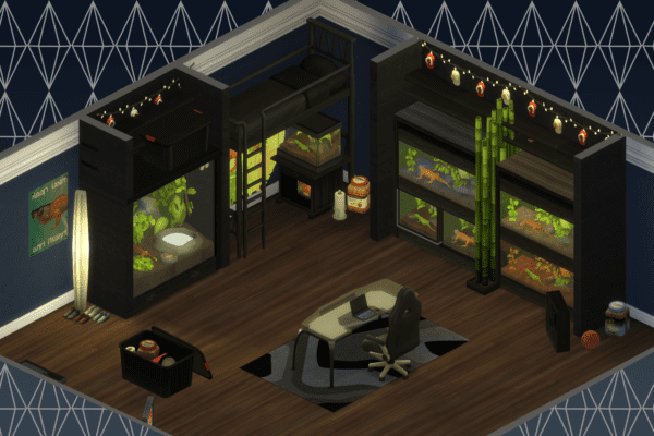 Sims 4 snake terrarium custom content in a detailed room setting with realistic decor.