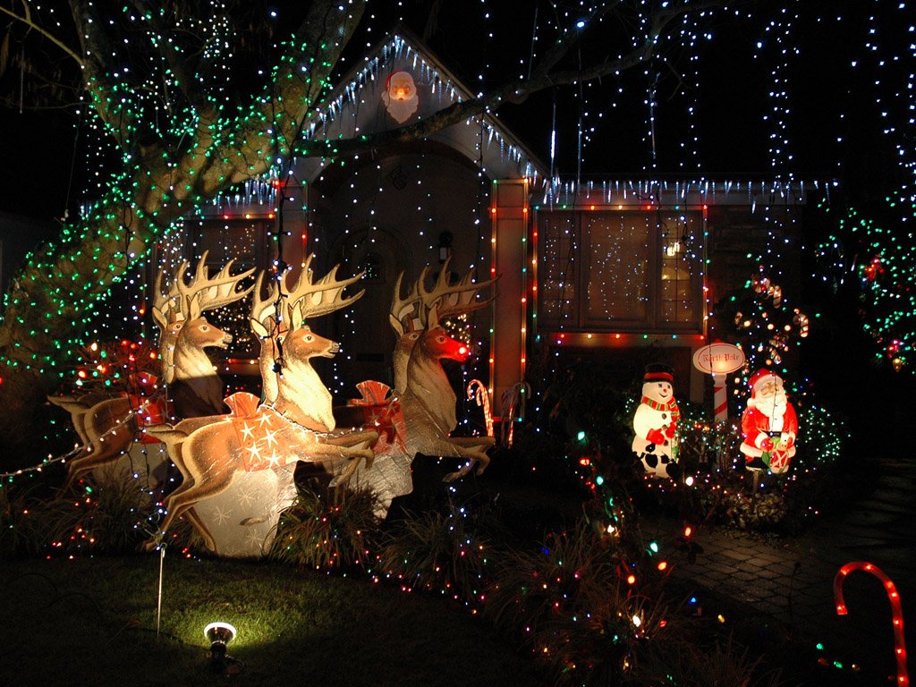 Seattle skyline during Christmas with festive lights and activities around the city.